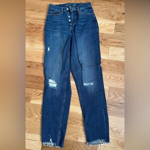 Old Navy Women's Dark Blue Distressed Skinny Jeans